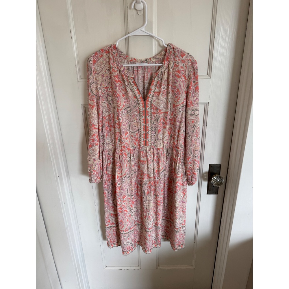 J.Jill Coral pink paisley long sleeve dress size large